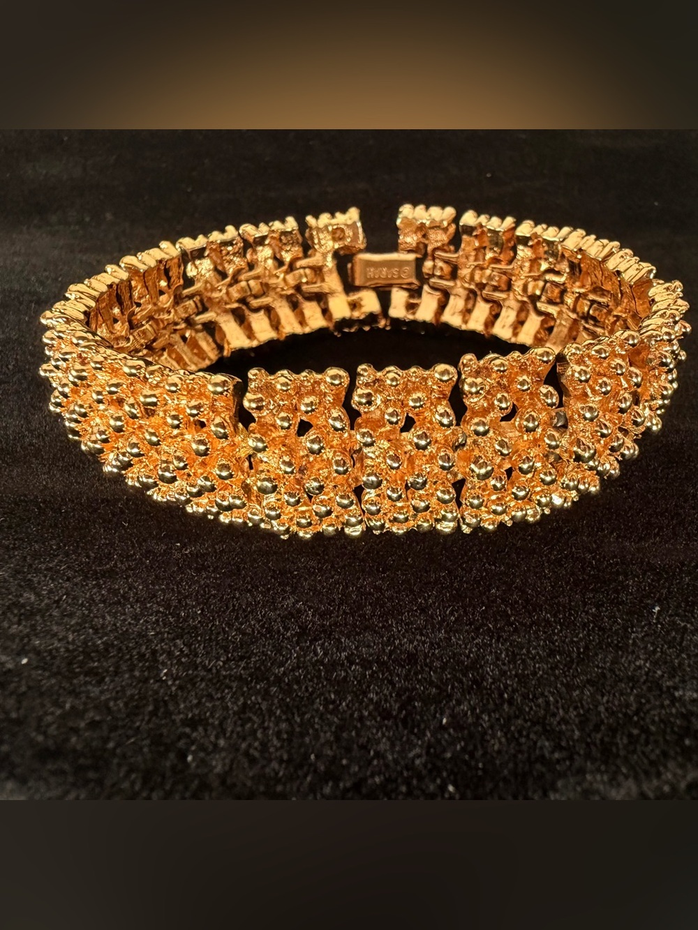 Vintage Signed Sarah Coventry Gold Tone Wide Statement Bracelet